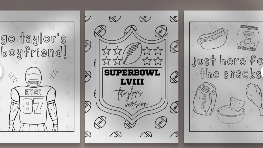 Taylor Swift themed superbowl coloring sheets